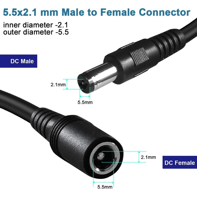 5.5 x 2.1mm メスからオス DC電源延長ケーブル、1m、1.5m、3m、5m、10m