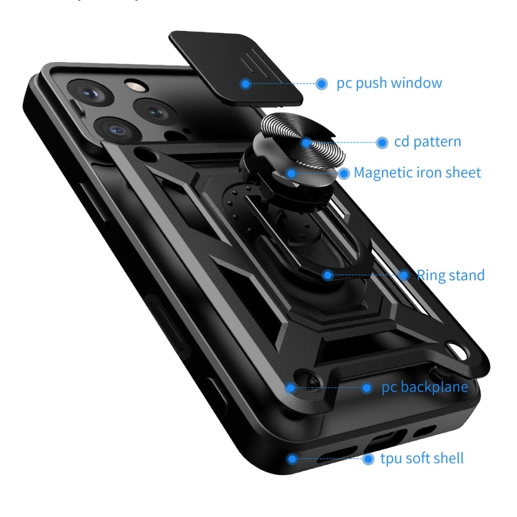 スライディングカメラカバー設計 TPU+PCスマホケース、iPhone 16 Pro用、iPhone 16 Plus用、iPhone 16用、iPhone 15 Pro用
