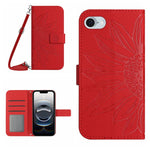 Skin Feel ひまわり型エンボス加工 フリップレザーケース ストラップ付き、iPhone 17e / 16e用、iPhone 17 Pro Max用、iPhone 17 Pro用、iPhone 17用
