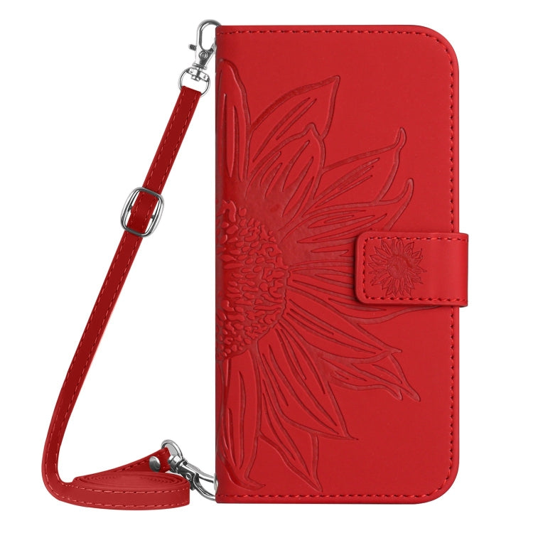 Skin Feel ひまわり型エンボス加工 フリップレザーケース ストラップ付き、iPhone 17e / 16e用、iPhone 17 Pro Max用、iPhone 17 Pro用、iPhone 17用