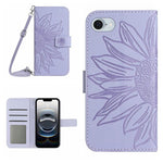 Skin Feel ひまわり型エンボス加工 フリップレザーケース ストラップ付き、iPhone 17e / 16e用、iPhone 17 Pro Max用、iPhone 17 Pro用、iPhone 17用