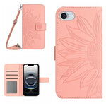 Skin Feel ひまわり型エンボス加工 フリップレザーケース ストラップ付き、iPhone 17e / 16e用、iPhone 17 Pro Max用、iPhone 17 Pro用、iPhone 17用