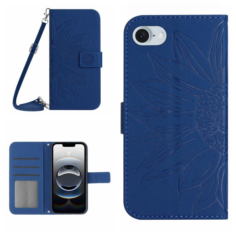 Skin Feel ひまわり型エンボス加工 フリップレザーケース ストラップ付き、iPhone 17e / 16e用、iPhone 17 Pro Max用、iPhone 17 Pro用、iPhone 17用