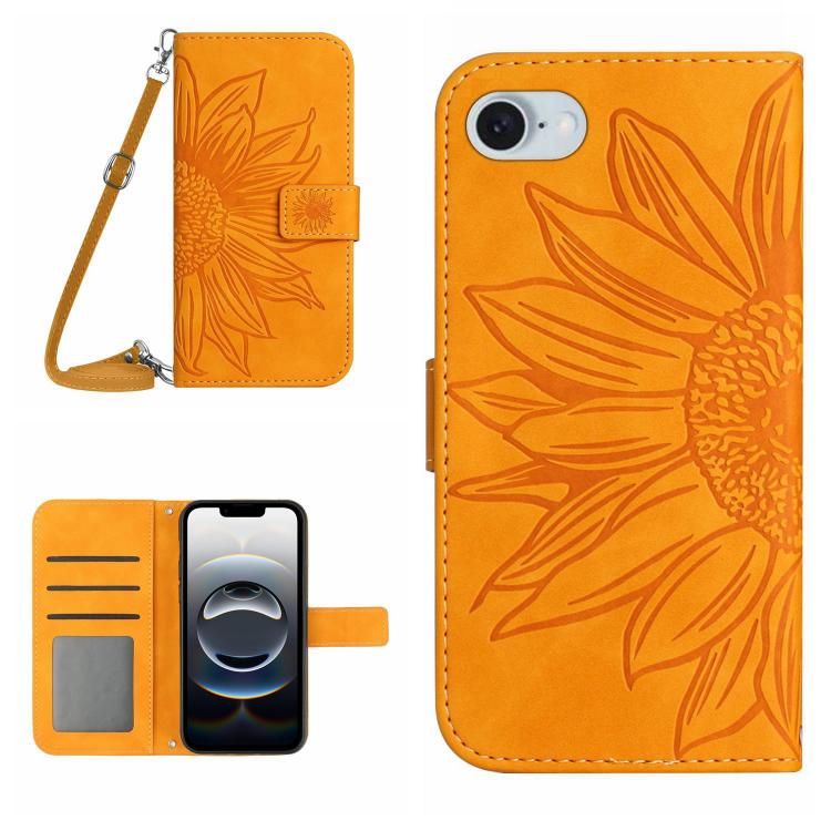 Skin Feel ひまわり型エンボス加工 フリップレザーケース ストラップ付き、iPhone 17e / 16e用、iPhone 17 Pro Max用、iPhone 17 Pro用、iPhone 17用