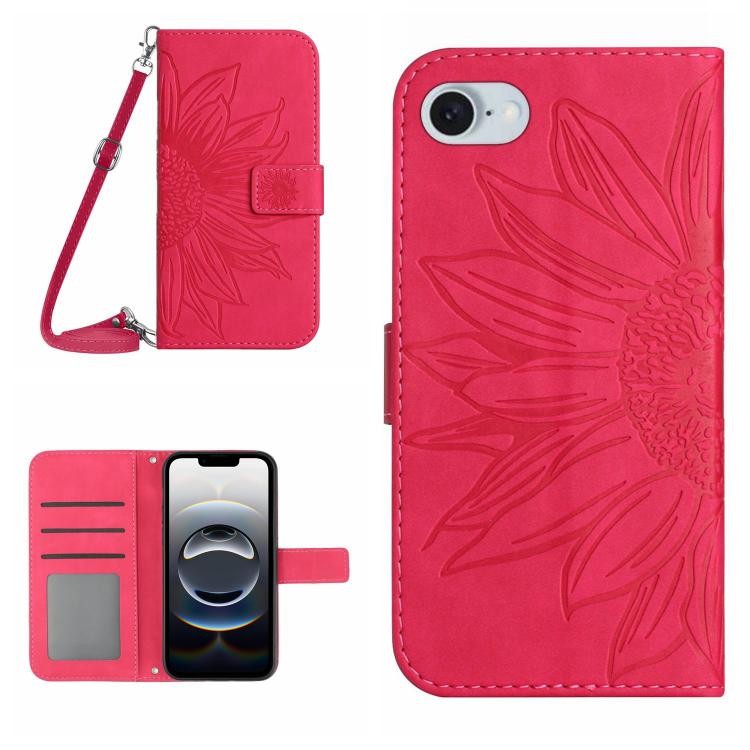 Skin Feel ひまわり型エンボス加工 フリップレザーケース ストラップ付き、iPhone 17e / 16e用、iPhone 17 Pro Max用、iPhone 17 Pro用、iPhone 17用