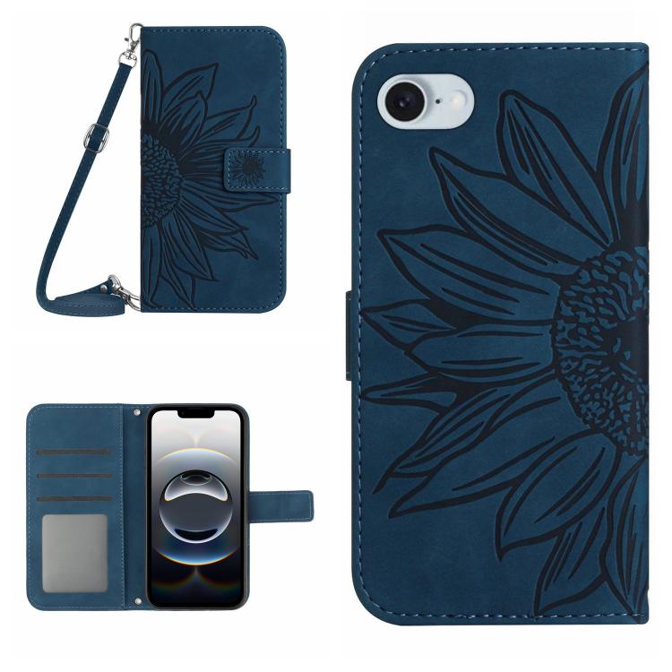 Skin Feel ひまわり型エンボス加工 フリップレザーケース ストラップ付き、iPhone 17e / 16e用、iPhone 17 Pro Max用、iPhone 17 Pro用、iPhone 17用
