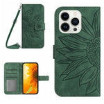 Skin Feel Sun Flower Embossed Flip Leather Phone Case with Lanyard, For iPhone Air, For iPhone 16 Pro Max, For iPhone 16 Pro, For iPhone 16 Plus