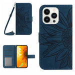 Skin Feel Sun Flower Embossed Flip Leather Phone Case with Lanyard, For iPhone Air, For iPhone 16 Pro Max, For iPhone 16 Pro, For iPhone 16 Plus