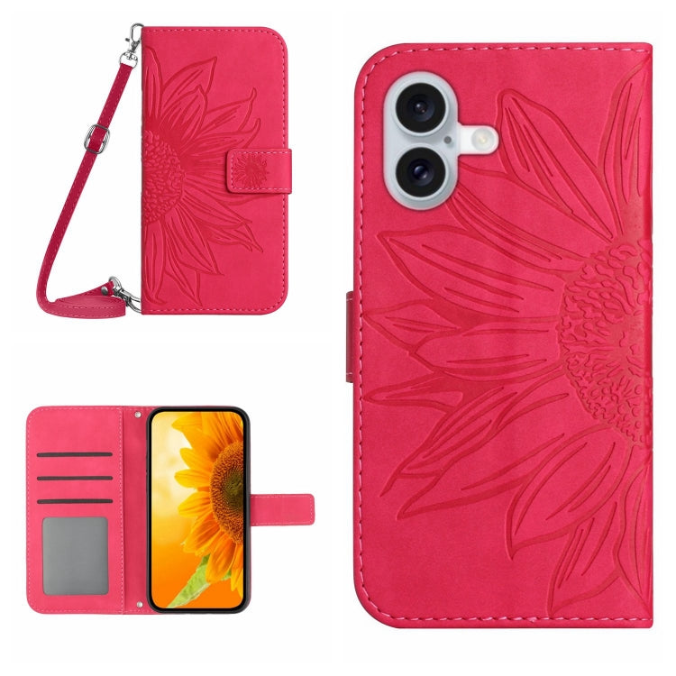 Skin Feel Sun Flower Embossed Flip Leather Phone Case with Lanyard, For iPhone Air, For iPhone 16 Pro Max, For iPhone 16 Pro, For iPhone 16 Plus