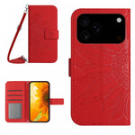 Skin Feel ひまわり型エンボス加工 フリップレザーケース ストラップ付き、iPhone 17e / 16e用、iPhone 17 Pro Max用、iPhone 17 Pro用、iPhone 17用