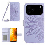 Skin Feel ひまわり型エンボス加工 フリップレザーケース ストラップ付き、iPhone 17e / 16e用、iPhone 17 Pro Max用、iPhone 17 Pro用、iPhone 17用