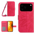 Skin Feel ひまわり型エンボス加工 フリップレザーケース ストラップ付き、iPhone 17e / 16e用、iPhone 17 Pro Max用、iPhone 17 Pro用、iPhone 17用