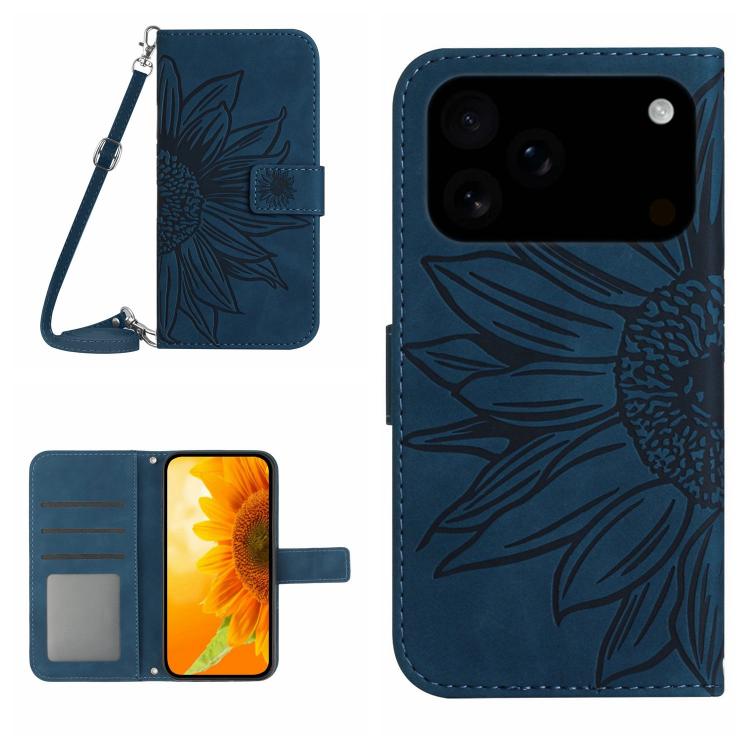 Skin Feel ひまわり型エンボス加工 フリップレザーケース ストラップ付き、iPhone 17e / 16e用、iPhone 17 Pro Max用、iPhone 17 Pro用、iPhone 17用