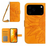 Skin Feel ひまわり型エンボス加工 フリップレザーケース ストラップ付き、iPhone 17e / 16e用、iPhone 17 Pro Max用、iPhone 17 Pro用、iPhone 17用