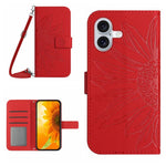 Skin Feel ひまわり型エンボス加工 フリップレザーケース ストラップ付き、iPhone 17e / 16e用、iPhone 17 Pro Max用、iPhone 17 Pro用、iPhone 17用