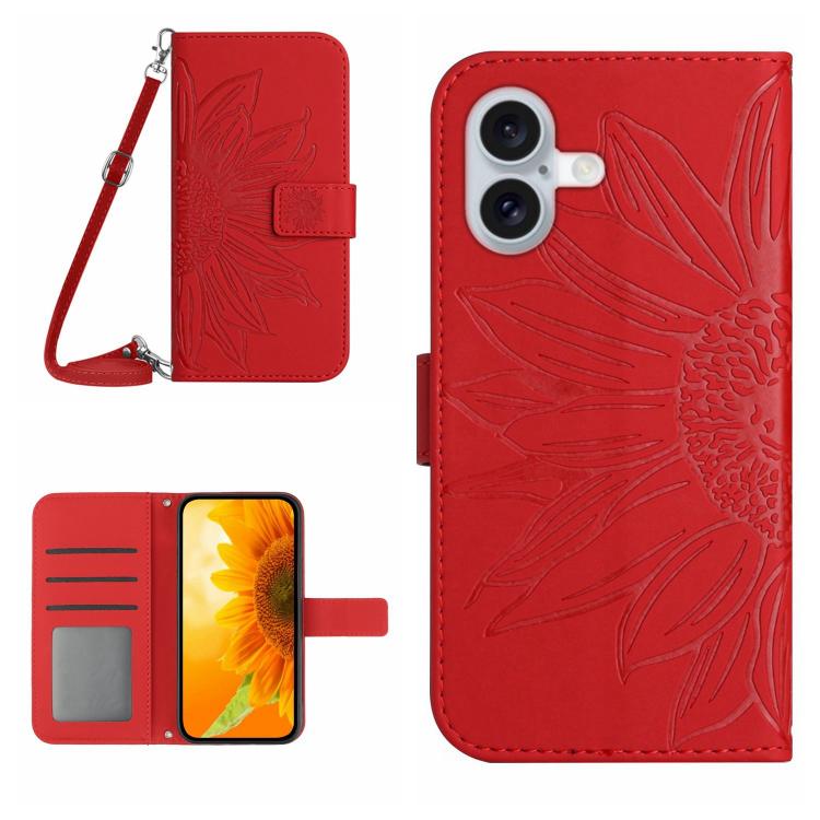 Skin Feel ひまわり型エンボス加工 フリップレザーケース ストラップ付き、iPhone 17e / 16e用、iPhone 17 Pro Max用、iPhone 17 Pro用、iPhone 17用