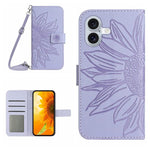Skin Feel ひまわり型エンボス加工 フリップレザーケース ストラップ付き、iPhone 17e / 16e用、iPhone 17 Pro Max用、iPhone 17 Pro用、iPhone 17用