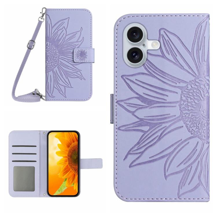 Skin Feel ひまわり型エンボス加工 フリップレザーケース ストラップ付き、iPhone 17e / 16e用、iPhone 17 Pro Max用、iPhone 17 Pro用、iPhone 17用
