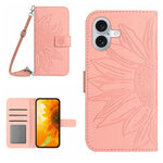 Skin Feel ひまわり型エンボス加工 フリップレザーケース ストラップ付き、iPhone 17e / 16e用、iPhone 17 Pro Max用、iPhone 17 Pro用、iPhone 17用