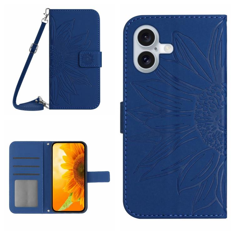 Skin Feel ひまわり型エンボス加工 フリップレザーケース ストラップ付き、iPhone 17e / 16e用、iPhone 17 Pro Max用、iPhone 17 Pro用、iPhone 17用