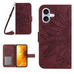 Skin Feel ひまわり型エンボス加工 フリップレザーケース ストラップ付き、iPhone 17e / 16e用、iPhone 17 Pro Max用、iPhone 17 Pro用、iPhone 17用