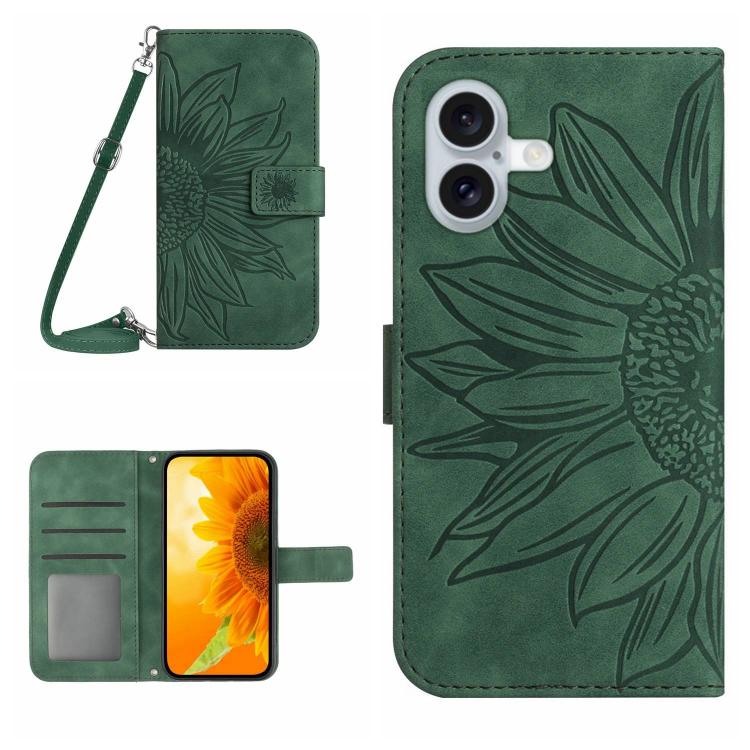 Skin Feel ひまわり型エンボス加工 フリップレザーケース ストラップ付き、iPhone 17e / 16e用、iPhone 17 Pro Max用、iPhone 17 Pro用、iPhone 17用