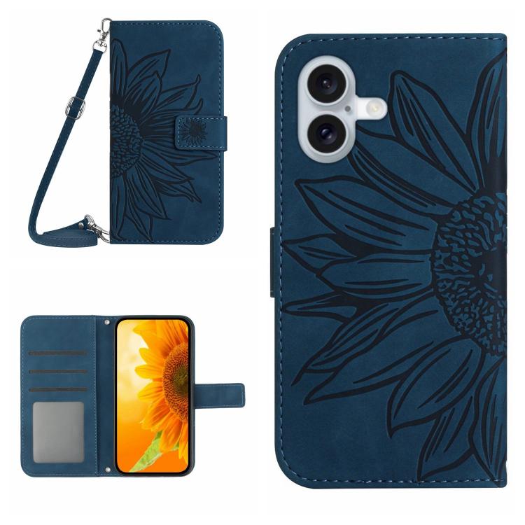 Skin Feel ひまわり型エンボス加工 フリップレザーケース ストラップ付き、iPhone 17e / 16e用、iPhone 17 Pro Max用、iPhone 17 Pro用、iPhone 17用