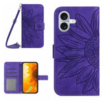 Skin Feel ひまわり型エンボス加工 フリップレザーケース ストラップ付き、iPhone 17e / 16e用、iPhone 17 Pro Max用、iPhone 17 Pro用、iPhone 17用