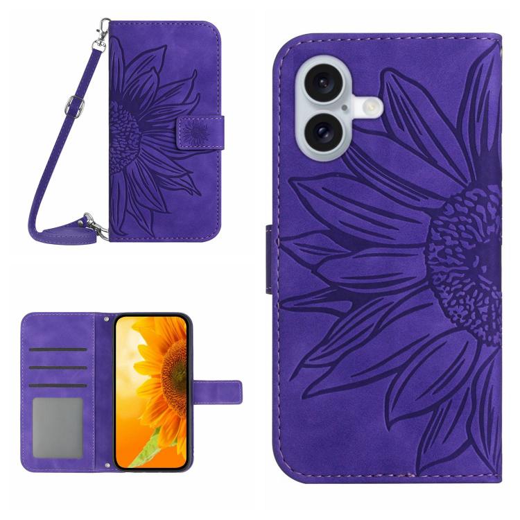Skin Feel ひまわり型エンボス加工 フリップレザーケース ストラップ付き、iPhone 17e / 16e用、iPhone 17 Pro Max用、iPhone 17 Pro用、iPhone 17用