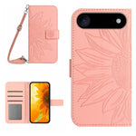 Skin Feel Sun Flower Embossed Flip Leather Phone Case with Lanyard, For iPhone Air, For iPhone 16 Pro Max, For iPhone 16 Pro, For iPhone 16 Plus