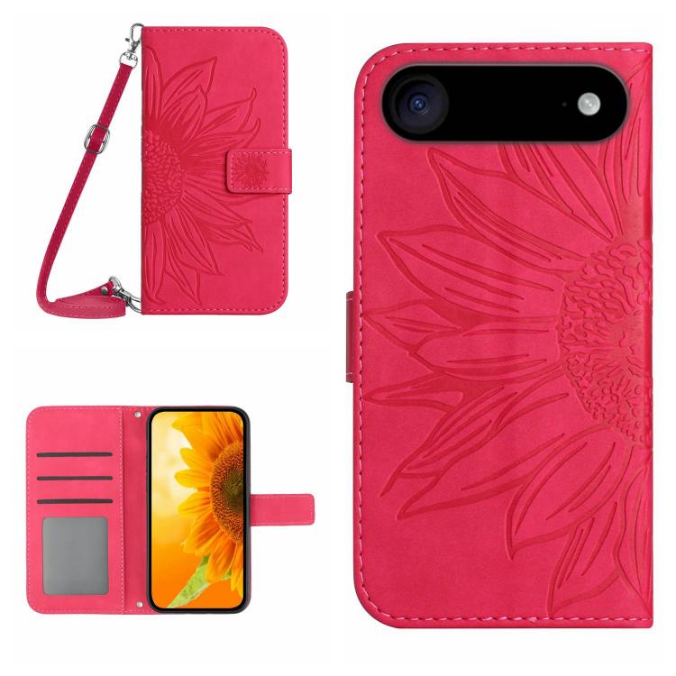 Skin Feel Sun Flower Embossed Flip Leather Phone Case with Lanyard, For iPhone Air, For iPhone 16 Pro Max, For iPhone 16 Pro, For iPhone 16 Plus