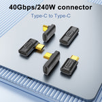 40Gbps 240W USB-C / Type-CメスからUSB-C / Type-Cオス中間曲げアダプター、中間曲げアダプター