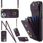 菱形テクスチャーカードバッグスマホケース長いストラップ付き、iPhone 14 Pro Max用、iPhone 13 Pro Max用、iPhone 13 Pro用、iPhone 13用、iPhone 12 / 12 Pro用、iPhone 12 Pro Max用