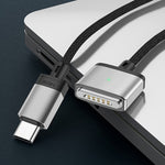 140W Type-C to Magsafe 3 磁気充電ケーブル、シルバー、ブルー