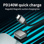 140W Type-C to Magsafe 3 磁気充電ケーブル、シルバー、ブルー