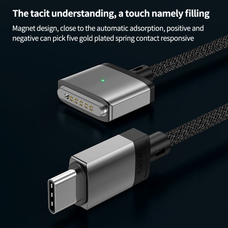 140W Type-C to Magsafe 3 磁気充電ケーブル、シルバー、ブルー