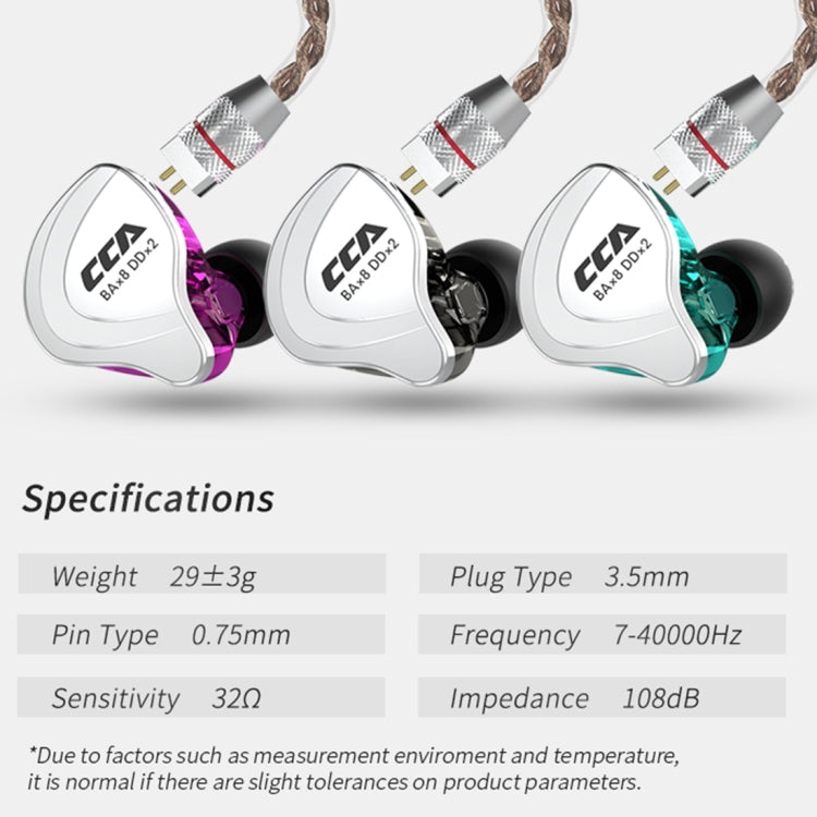 CCA CCA-C10 3.5mm 金メッキプラグ 10ユニット ハイブリッドワイヤーコントロール インイヤーイヤホン、マイクなし