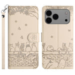 猫の型押しパターンレザーフォンケースストラップ付き、iPhone 16e / 17e用、iPhone 17 Pro Max用、iPhone 17 Pro用、iPhone 17用、iPhone Air用、iPhone 16 Pro Max用、iPhone 16 Pro用、iPhone 16 Plus用、iPhone 16用