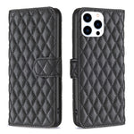 ダイヤモンド格子柄 財布付きフリップレザーフォンケース、iPhone 17e / 16e用、iPhone 17 Pro Max用、iPhone 17 Pro用、iPhone 17用、iPhone Air用、iPhone 16 Pro Max用、iPhone 16 Pro用、iPhone 16 Plus用