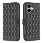ダイヤモンド格子柄 財布付きフリップレザーフォンケース、iPhone 17e / 16e用、iPhone 17 Pro Max用、iPhone 17 Pro用、iPhone 17用、iPhone Air用、iPhone 16 Pro Max用、iPhone 16 Pro用、iPhone 16 Plus用