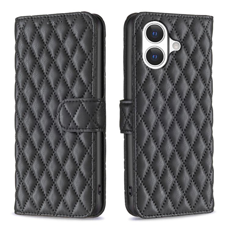 ダイヤモンド格子柄 財布付きフリップレザーフォンケース、iPhone 17e / 16e用、iPhone 17 Pro Max用、iPhone 17 Pro用、iPhone 17用、iPhone Air用、iPhone 16 Pro Max用、iPhone 16 Pro用、iPhone 16 Plus用