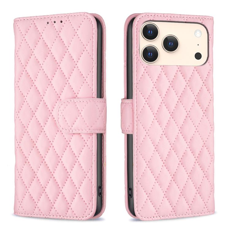 ダイヤモンド格子柄 財布付きフリップレザーフォンケース、iPhone 17e / 16e用、iPhone 17 Pro Max用、iPhone 17 Pro用、iPhone 17用、iPhone Air用、iPhone 16 Pro Max用、iPhone 16 Pro用、iPhone 16 Plus用