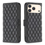 ダイヤモンド格子柄 財布付きフリップレザーフォンケース、iPhone 17e / 16e用、iPhone 17 Pro Max用、iPhone 17 Pro用、iPhone 17用、iPhone Air用、iPhone 16 Pro Max用、iPhone 16 Pro用、iPhone 16 Plus用