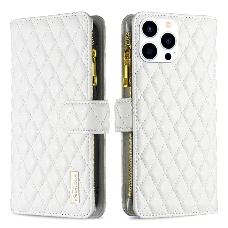 ダイヤモンド格子柄 ファスナー付き財布 レザーフリップフォンケース、iPhone 17 Pro Max用、iPhone 17 Pro用、iPhone 17用、iPhone Air用、iPhone 16 Pro Max用、iPhone 16 Pro用、iPhone 16 Plus用、iPhone 16用