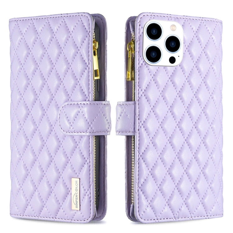 ダイヤモンド格子柄 ファスナー付き財布 レザーフリップフォンケース、iPhone 17 Pro Max用、iPhone 17 Pro用、iPhone 17用、iPhone Air用、iPhone 16 Pro Max用、iPhone 16 Pro用、iPhone 16 Plus用、iPhone 16用