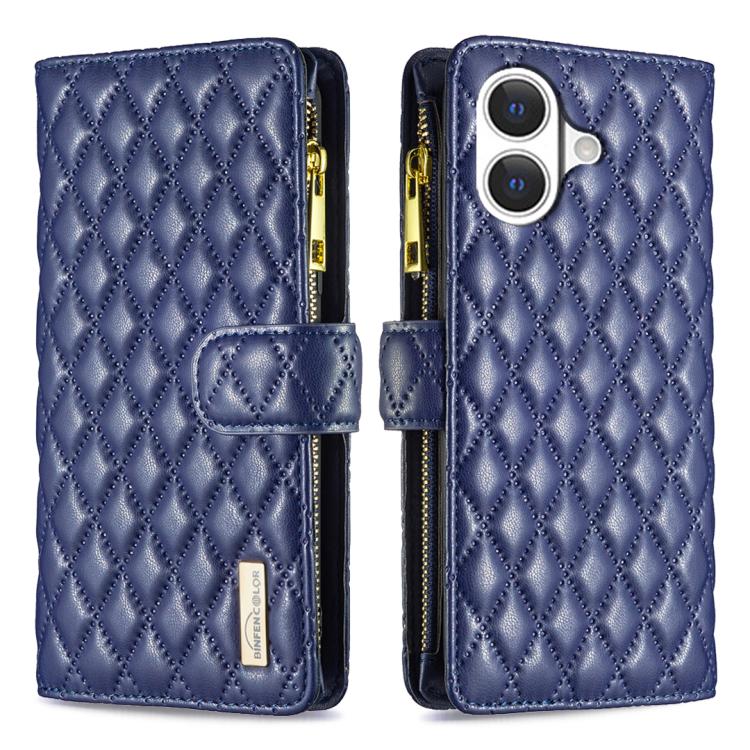 ダイヤモンド格子柄 ファスナー付き財布 レザーフリップフォンケース、iPhone 17 Pro Max用、iPhone 17 Pro用、iPhone 17用、iPhone Air用、iPhone 16 Pro Max用、iPhone 16 Pro用、iPhone 16 Plus用、iPhone 16用