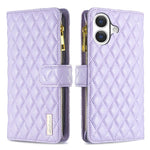 ダイヤモンド格子柄 ファスナー付き財布 レザーフリップフォンケース、iPhone 17 Pro Max用、iPhone 17 Pro用、iPhone 17用、iPhone Air用、iPhone 16 Pro Max用、iPhone 16 Pro用、iPhone 16 Plus用、iPhone 16用