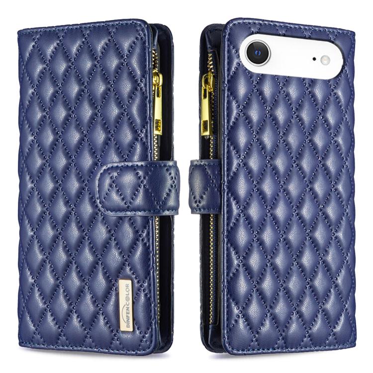 ダイヤモンド格子柄 ファスナー付き財布 レザーフリップフォンケース、iPhone 17 Pro Max用、iPhone 17 Pro用、iPhone 17用、iPhone Air用、iPhone 16 Pro Max用、iPhone 16 Pro用、iPhone 16 Plus用、iPhone 16用