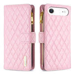 ダイヤモンド格子柄 ファスナー付き財布 レザーフリップフォンケース、iPhone 17 Pro Max用、iPhone 17 Pro用、iPhone 17用、iPhone Air用、iPhone 16 Pro Max用、iPhone 16 Pro用、iPhone 16 Plus用、iPhone 16用