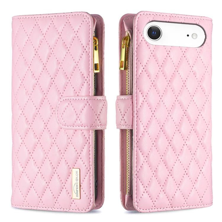 ダイヤモンド格子柄 ファスナー付き財布 レザーフリップフォンケース、iPhone 17 Pro Max用、iPhone 17 Pro用、iPhone 17用、iPhone Air用、iPhone 16 Pro Max用、iPhone 16 Pro用、iPhone 16 Plus用、iPhone 16用